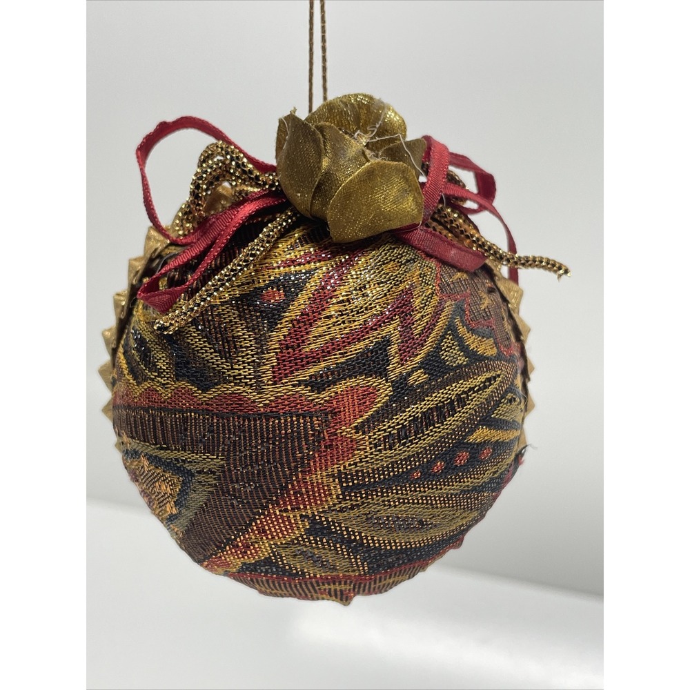 Vintage Gold Floral Red‎ Black Christmas Ornament Abstract Handmade Bows Read